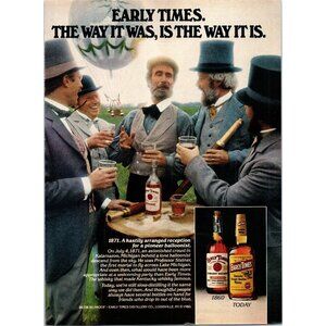 1981 Early Times Kentucky Bourbon Vintage Print Ad Hot Air Balloon Kalamazoo Art